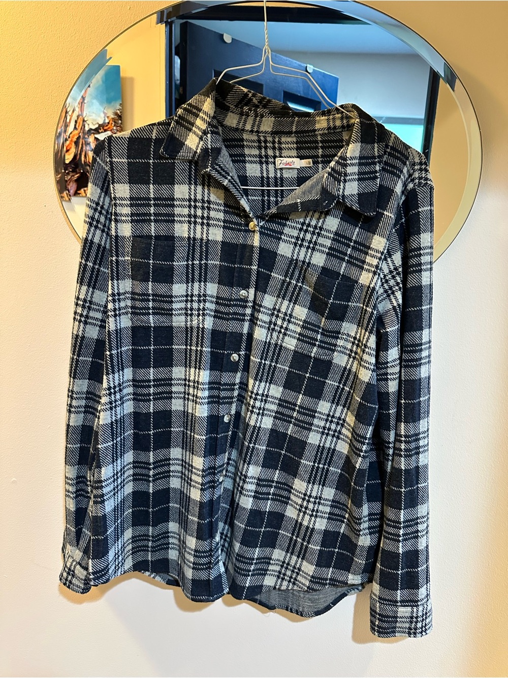 Faherty Women’s Large Black Gray Plaid Button Front Flannel Shirt
